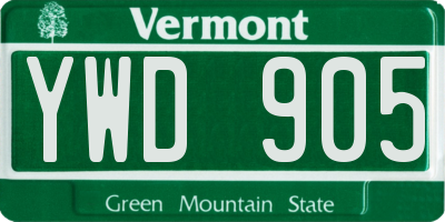 VT license plate YWD905