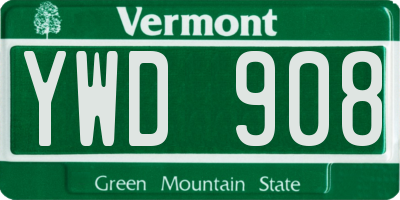 VT license plate YWD908