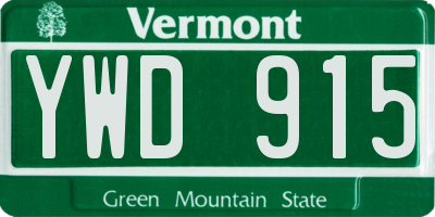 VT license plate YWD915