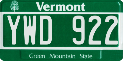VT license plate YWD922