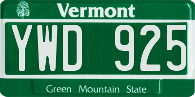 VT license plate YWD925