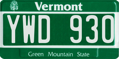 VT license plate YWD930
