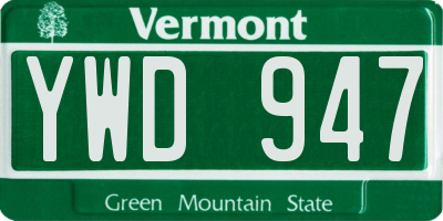 VT license plate YWD947
