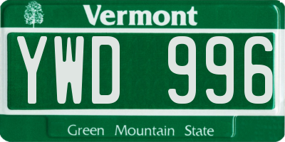 VT license plate YWD996