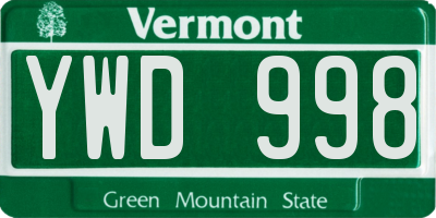 VT license plate YWD998