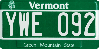 VT license plate YWE092