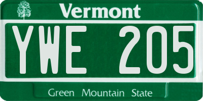 VT license plate YWE205
