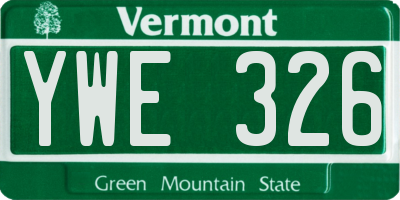 VT license plate YWE326
