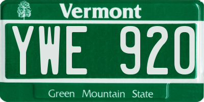 VT license plate YWE920