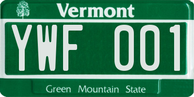 VT license plate YWF001