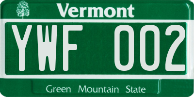 VT license plate YWF002