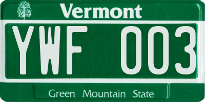 VT license plate YWF003