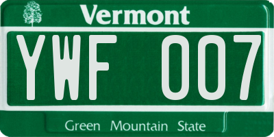 VT license plate YWF007