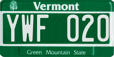 VT license plate YWF020