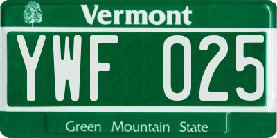 VT license plate YWF025