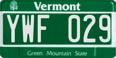 VT license plate YWF029