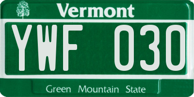 VT license plate YWF030