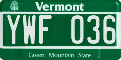 VT license plate YWF036