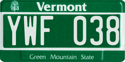 VT license plate YWF038