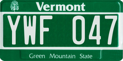VT license plate YWF047