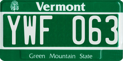 VT license plate YWF063