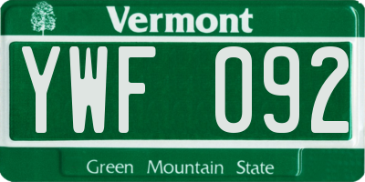 VT license plate YWF092