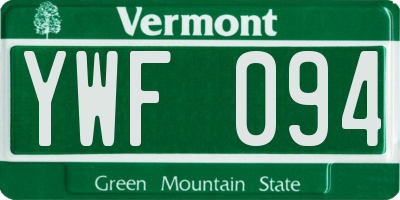 VT license plate YWF094