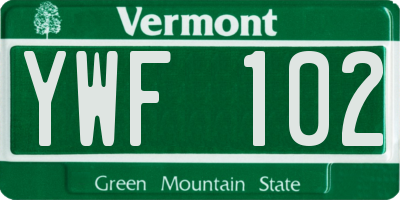 VT license plate YWF102