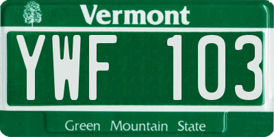 VT license plate YWF103