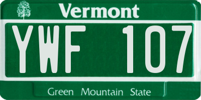 VT license plate YWF107