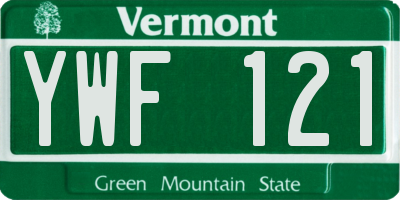VT license plate YWF121