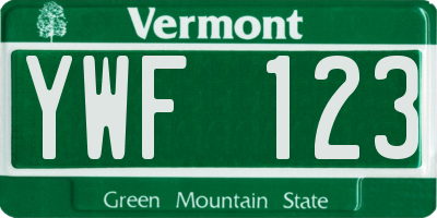 VT license plate YWF123