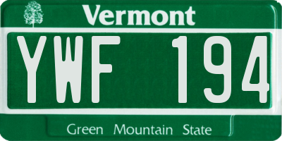 VT license plate YWF194