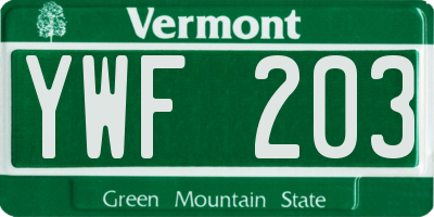 VT license plate YWF203