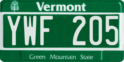 VT license plate YWF205