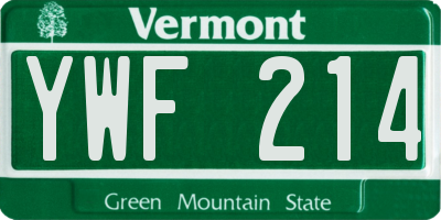 VT license plate YWF214