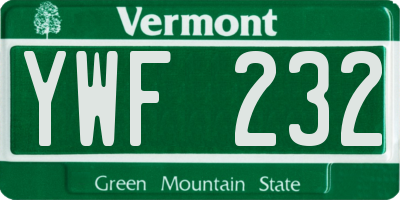 VT license plate YWF232