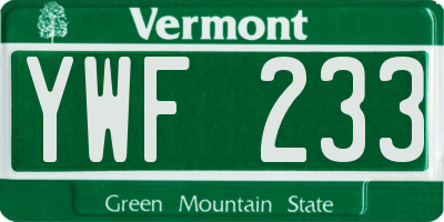 VT license plate YWF233