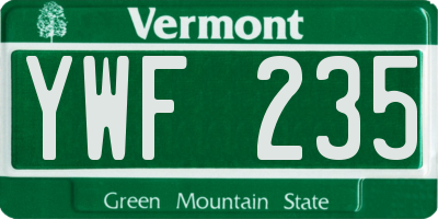 VT license plate YWF235