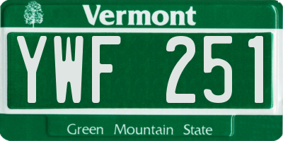 VT license plate YWF251