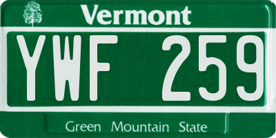 VT license plate YWF259