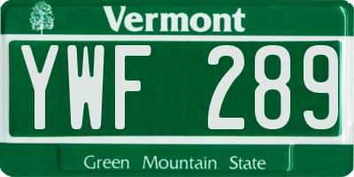 VT license plate YWF289