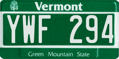 VT license plate YWF294