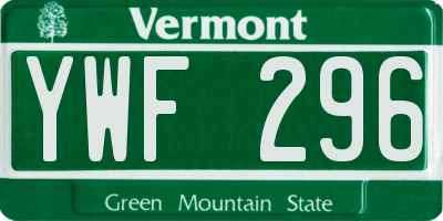 VT license plate YWF296