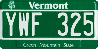 VT license plate YWF325