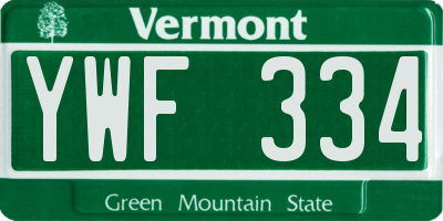 VT license plate YWF334