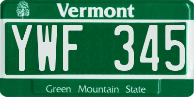 VT license plate YWF345