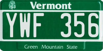 VT license plate YWF356