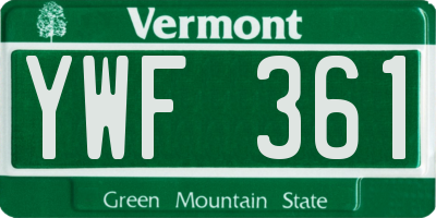 VT license plate YWF361