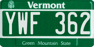 VT license plate YWF362